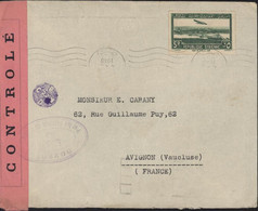 Syrie Guerre 39 45 YT République Syrienne Poste Aérienne 91 CAD 1940 Bilingue Censure Bande Rose + Cachet LO + CPMD - Lettres & Documents