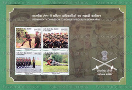 INDIA 2022 Inde Indien - INDIAN ARMY WOMEN OFFICERS PERMANENT COMMISSION 4v MNH ** M/Sheet - Military, Guns, Parade .. - Ungebraucht