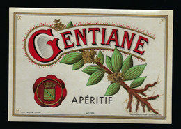 Ancienne Etiquette Vernie Gentiane Apéritif  Imp Alpha Lyon - Alcoholes Y Licores