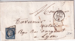 1851 - INDRE ET LOIRE - CERES Sur LETTRE De TOURS T15 + GRILLE => LYON - 1849-1850 Ceres