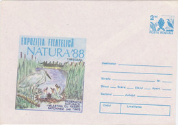 W1089- LITTLE EGRET BIRDS COVER STATIONERY, SHIFTED IMAGE, ERROR, 1988, ROMANIA - Abarten Und Kuriositäten