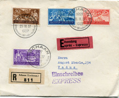 LIECHTENSTEIN LETTRE RECOMMANDEE EXPRESS AFFRANCHIE AVEC LES N°137/140 DEPART SCHAAN 25 IX 37 POUR LE LIECHTENSTEIN - Storia Postale