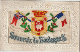 Dépt 62 - Souvenir De BOULOGNE-SUR-MER - Carte Brodée Avec Rabat, Blason, Drapeaux Anglais Et Français - Boulogne Sur Mer