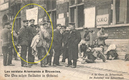 Les Soldats Allemands à BRUXELLES - Devant La Gare De SCHAERBEEK - Carte Animée Et Circulé En 1915 Sous L'occupation - Schaarbeek - Schaerbeek