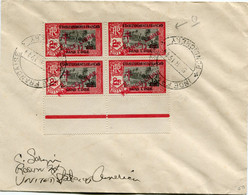 INDE FRANCAISE FRANCE LIBRE LETTRE AFFRANCHIE AVEC UN BLOC DE 4 AVEC VARIETE "FRANOE" DEPART INDE...5-8-1944 PONDICHERY - Briefe U. Dokumente