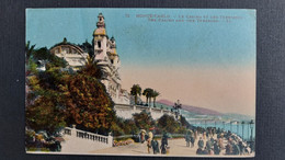 CARTE POSTALE MONTE CARLO CASINO ET TERRASSES 1924 MONTE CARLO A ROUEN TIMBRE PRINCIPAUTE DE MONACO 20F - Monte-Carlo