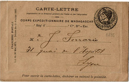 CTN77/1- MADAGASCAR CARTE LETTRE MILITAIRE VOYAGEE DECEMBRE 1896 PATTES COLLEES - Cartas & Documentos