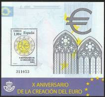 2009-ED. 4496 H.B. -X ANIVERSARIO CREACIÓN DEL EURO.-NUEVO - Blocs & Hojas