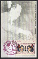 CUBA 2007 - Echecs (Chess) Jose Raul Capablanca En Train De Jouer - Oblitération Rouge Sur Carte - Cartas & Documentos