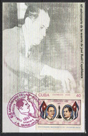 CUBA 2007 - Echecs (Chess) Jose Raul Capablanca En Train De Jouer - Oblitération Rouge Sur Carte - Briefe U. Dokumente