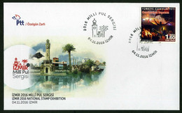 Türkiye 2016 National Stamp Exhibition, Izmir | Clock Tower, Palm Tree, Special Cover - Brieven En Documenten