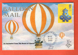 KD-03  Balloon Mail An Invitation From The House Of Questa Maximum-card  May-3-13 1990 - Otros (Aire)