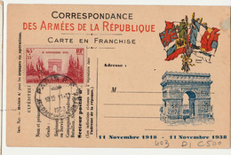 Carte Maximum/CARTE EN FRANCHISE  MODELE A 1(Troupe En Opérations N° 403 (Arc De Triomphe) Obl 11.11.38 RRR - 1930-1939