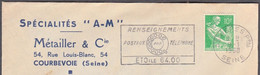 MOISSONNEUSE 10F Vert Y.T.1115A  SEUL Sur Enveloppe à En-tete Pub De 92 COURBEVOIE Le 9 1 1960 - 1957-1959 Reaper