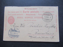 Schweiz 1906 Ganzsache Fragekarte Sauberer Stempel Wetzikon (Zürich) Und Ank. Stempel Braunschweig - Interi Postali