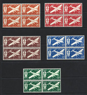 St Pierre & Miquelon 1942 France Libre Aeroplane Airmails 5 Values In MNH Blocks Of 4 - Neufs