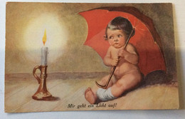 OLD POSTCARD CHILDREN Illustrators Signed Fialkowska, Wally  NUDE GIRL WITH UMBRELLA MIR GEHT EIN LICHT AUF !Nr.1024. AK - Fialkowska, Wally