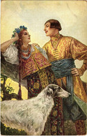 CPA - S. SOLOMKO - Coppietta Romantic Couple - Russia Russian - Levriero, Borzoi, Greyhound - NV - S027 - Solomko, S.