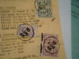 Luogotenenza 1946, Pacchi Postali RICEVUTA 1 LIRA + 2 LIRE + COPPIA 10 LIRE  BOLLETTINO DOLCIUMI PADOVA IM4396 - Postal Parcels