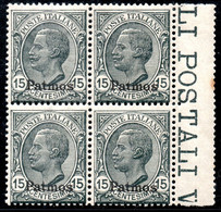 654.GREECE,DODECANESE,ITALY.PATMOS.1922 15 C.#4 MNH BLOCK OF 4 - Dodekanisos