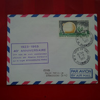 LETTRE CACHET 40E ANNIVERSAIRE 1ERS VOLS DE NUITS STRASBOURG PARIS POUR STRASBOURG POSTE RESTANTE - Brieven En Documenten