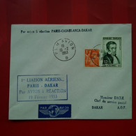 LETTRE PAR AVION A REACTION PARIS CASABLANCA DAKAR P.L.M AVION 1ERE LIAISON AERIENNE PARIS DAKAR 1953 - Briefe U. Dokumente