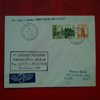 LETTRE PAR AVION A REACTION PARIS CASABLANCA DAKAR 1ERE LIAISON AERIENNE PARIS DAKAR 1953 - Brieven En Documenten