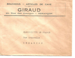 France Enveloppe Publicitaire Bouchons Articles De Cave Giraud Rue Des Granges (25 000 Besançon Doubs) - Andere & Zonder Classificatie