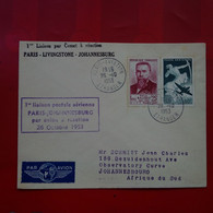 LETTRE 1ERE LIAISON PAR COMET A REACTION PARIS LIVINGSTONE JOHANNESBURG 1953 - Storia Postale