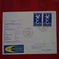 LETTRE LUFTHANSA VOL INAUGURAL NICE HAMBOURG CACHET HAMBURG POSTE RESTANTE DUSSELDORF - Lettres & Documents