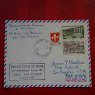 LETTRE PREMIERE LIAISON AERIENNE PAR QUADRIREACTEUR BOEING PARIS LOS ANGELES 1960 - Covers & Documents