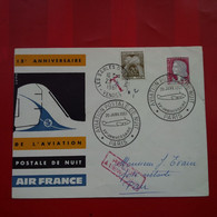 LETTRE 15EME ANNIVERSAIRE DE L AVIATION POSTE DE NUIT AIR FRANCE PARTIE DES SABLES D OLONNE POUR PAU TAXE - Storia Postale