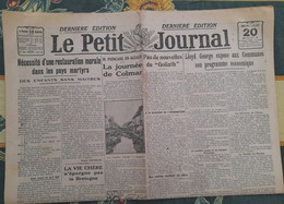 Quotidien Le Petit Journal 20 Aout 1919 Colmar Poincaré En Alsace La Vie Chere N'epargne Bretagne - Le Petit Journal