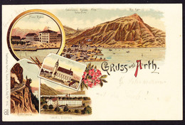 1901 Als Drucksache Gelaufene Litho AK: Gruss Aus Arth. 5 Bildrig. Hotel Adler, Fabrik Und Rigi Bahn. - Arth