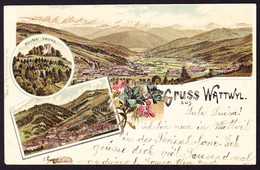 1899 Gelaufene Litho AK: Gruss Aus Wattwyl, 3 Bildrig. Gestempelt Uznach Nach Locarno, Hotel Reber. - Uznach