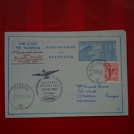 LETTRE AEROGRAMME PAR AVION BRUXELLES ISTANBUL 1ERE LIAISON AERIENNE DIRECTE 1957 - Storia Postale