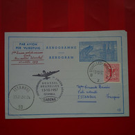 LETTRE AEROGRAMME PAR AVION BRUXELLES ISTANBUL 1ERE LIAISON AERIENNE DIRECTE 1957 - Brieven En Documenten