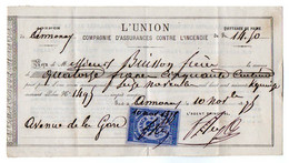 VP19.177 - 1875 - Reçu - Compagnie D'Assurances Contre L'Incendie ¨ L' UNION ¨  Agence D' ANNONAY - Bank En Verzekering