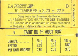 CARNET 2376-C 10 Liberté De Delacroix "LA RESERVATION GRATUITE DES TIMBRES" Daté 28/9/87 Fermé. Produit RARE - Modernes : 1959-...