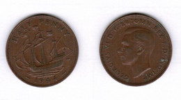 GREAT BRITAIN   1/2 PENNY 1944 (KM # 844) #6549 - 1/2 Penny & 1/2 New Penny