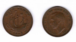 GREAT BRITAIN   1/2 PENNY 1945 (KM # 844) #6550 - 1/2 Penny & 1/2 New Penny