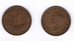 GREAT BRITAIN   1/2 PENNY 1945 (KM # 844) #6551 - 1/2 Penny & 1/2 New Penny