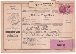COLIS POSTAUX ALSACE - 1939 - FISCAUX Sur CARTE EXPEDITION REPIQUEE ! ET PORT PAYE !! De STRASBOURG - Cartas & Documentos