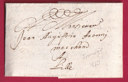 LETTRE DE TOURCOING NORD 1677 POUR LILLE LETTRE COVER FRANCE - ....-1700: Précurseurs