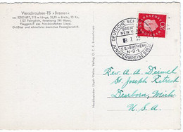 50674 - Bund - 1959 - 20Pfg. Heuss III EF A. AnsKte. M. Stpl. DEUTSCHE SEEPOST - JUNGFERNREISE TS "BREMEN" -> U.S.A. - Brieven En Documenten