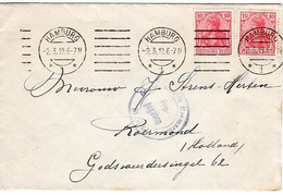 50676 - Deutsches Reich - 1919 - 2@10Pfg. Germania A. Bf. M. Dt. Zensurstpl. HAMBURG -> ROERMOND (Niederland) - Covers & Documents