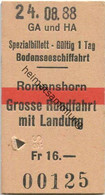 Schweiz - Spezialbillet GA Und HA Bodenseeschiffahrt - Romanshorn Grosse Rundfahrt Mit Landung - Fahrkarte 1988 - Europa