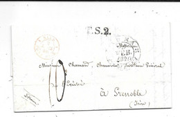 Entrée Type 15 PONT De B.1 -T.S.2 TRANSIT SARD.de ROMA Voie De Terre 1840 CHANOINE CHAMARD GRENOBLE De Prelate A.de RETZ - Entry Postmarks