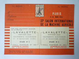 2022 - 569  27è SALON INTERNATIONAL De La MACHINE AGRICOLE ,  PARIS  1955  :  CARTE D'ACHETEUR    XXX - Tickets - Entradas