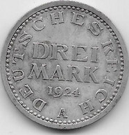 Allemagne - 3 Reichsmark 1924 A - Argent - 3 Mark & 3 Reichsmark